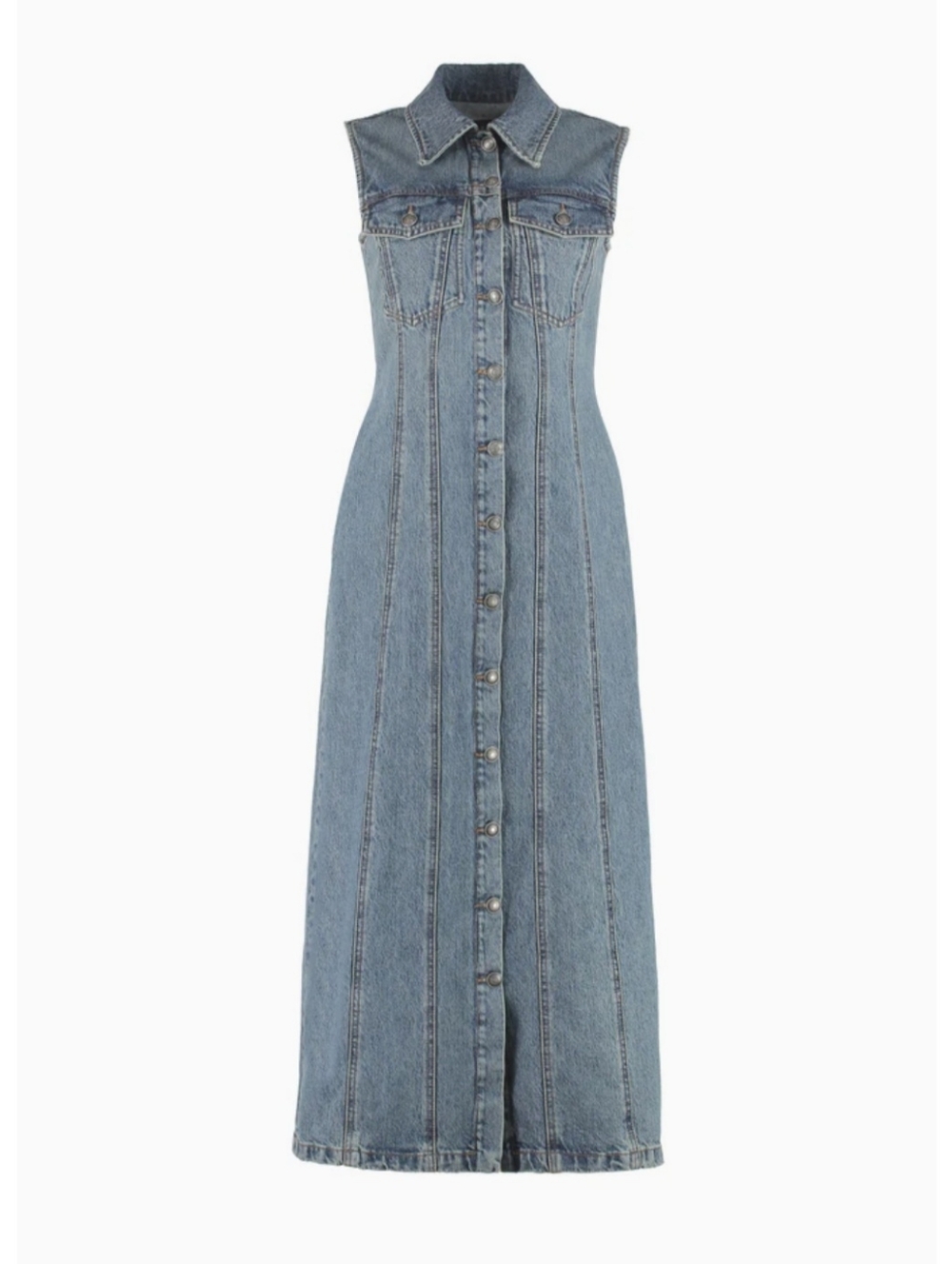 SPORTMAX Catone Denim Maxi Dress Button Front Sleeveless Blue US 10 IT 44 - Picture 10 of 16